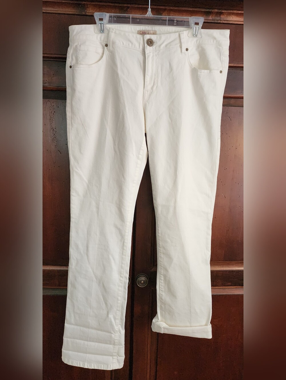 CAbi Straight Leg Stretch Winter White Jeans